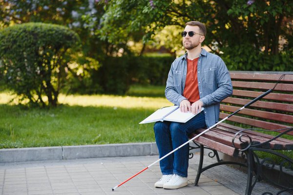 Blind Man Sitting Bench Stock Photo