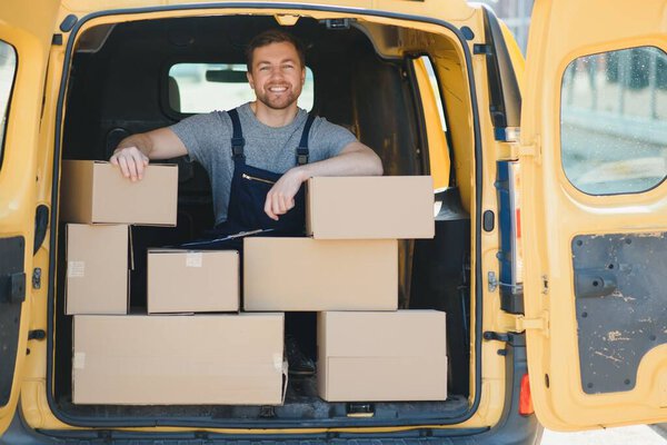 Delivery Service Employee Portrait Man Working Delivery Service Portrait Courier Royalty Free Stock Images