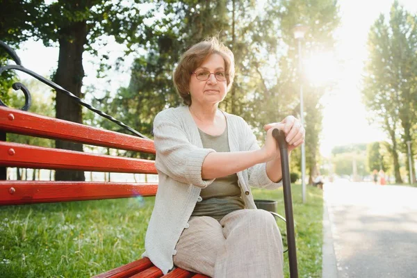 Retrato Uma Mulher Sênior Feliz Parque Verão — Fotografia de Stock