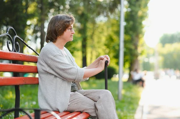 Porträtt Lycklig Äldre Kvinna Sommarparken — Stockfoto