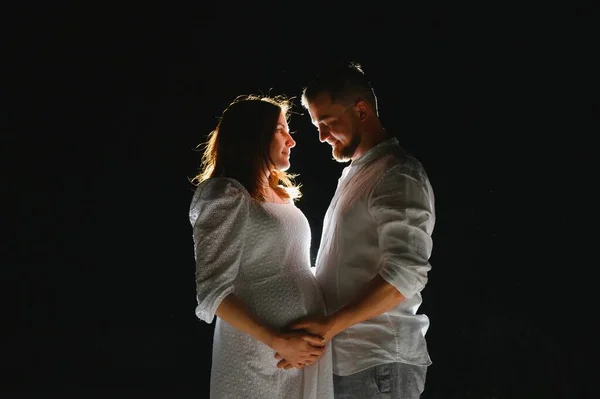 Feliz Pareja Embarazada Madre Padre Amor Esperando Bebé Durante Embarazo — Foto de Stock