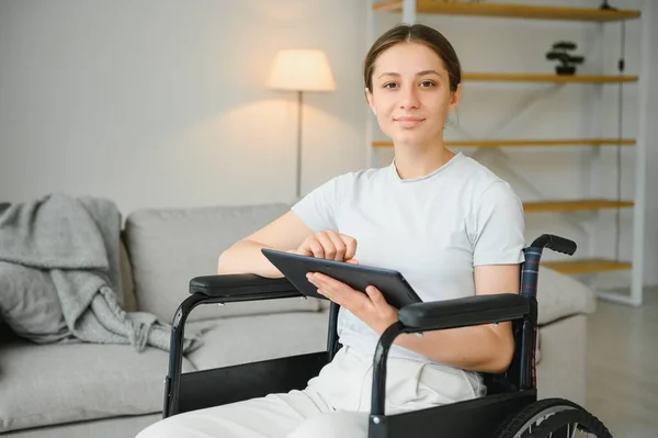 Young Woman Wheelchair Home — Stock Photo, Image