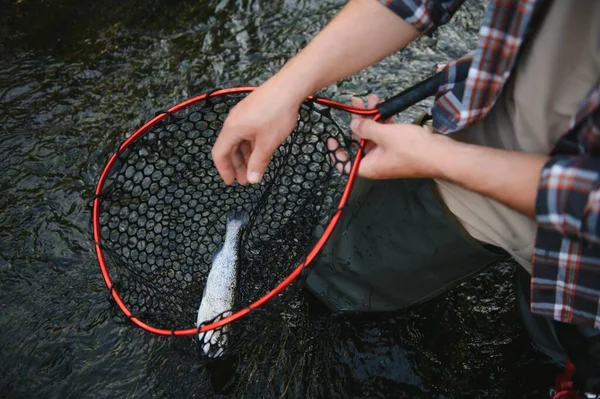 Trout Fishing Mountain River — Stock Photo, Image