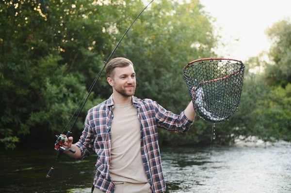 Forellen Werden Fischernetz Gefangen — Stockfoto