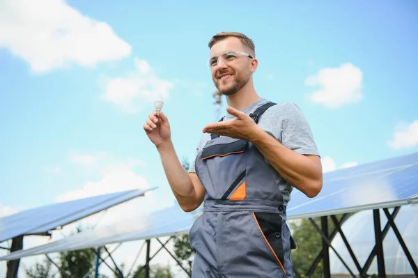 Confident Man Power Solar Station — Stock Photo, Image