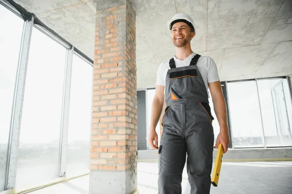 Profession Construction Building Male Worker Builder Helmet — Stockfoto