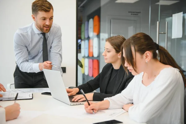 Corporate Business Team Manager Meeting Room Modern Office Panoramic Windows — 스톡 사진