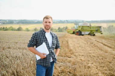Farmer Standing In Wheat Field At Harvest.