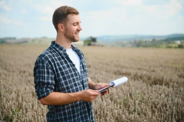 Farmer Standing In Wheat Field At Harvest.