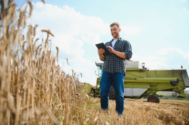 Farmer Standing In Wheat Field At Harvest.