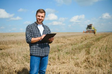 Farmer Standing In Wheat Field At Harvest.
