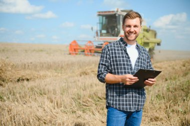 Farmer Standing In Wheat Field At Harvest.