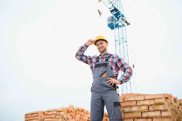 Construction Worker Uniform Safety Equipment Have Job Building — стоковое фото