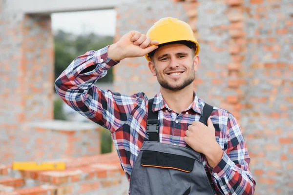 Construction Worker Uniform Safety Equipment Have Job Building Industrial Theme — Fotografia de Stock