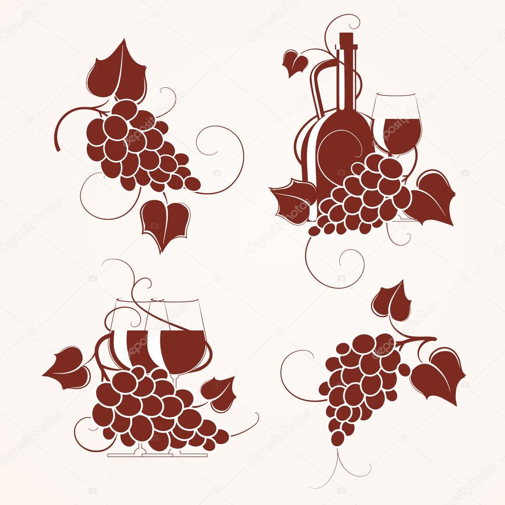 Set of grape design element. Vector illustration