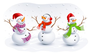 Funny Snowmen. Vector illustration clipart