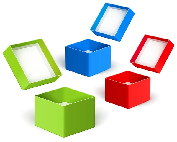 Ouvrez des boîtes de couleur. Vecteur — Image vectorielle