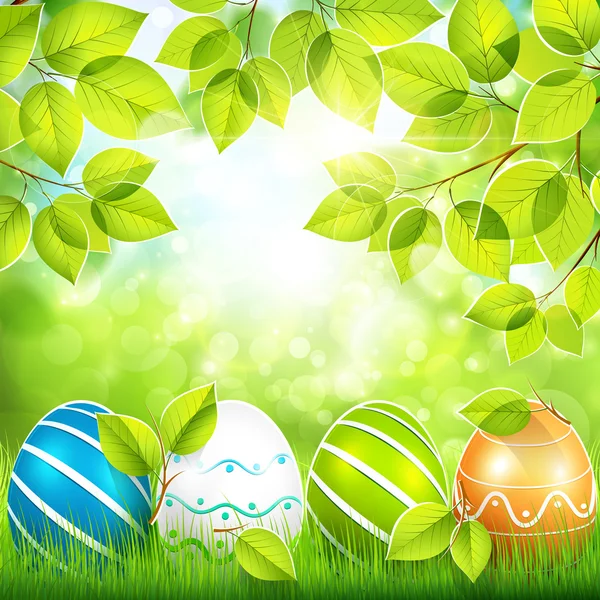 Fondo naturale con uova di Pasqua — Vettoriale Stock