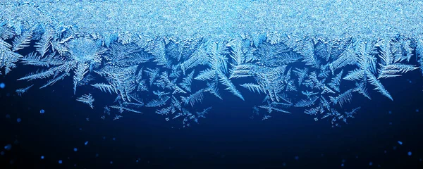 Winter Frosty Blue Patterns Glass Icy Frosty Pattern Window Glass — Stock Photo, Image