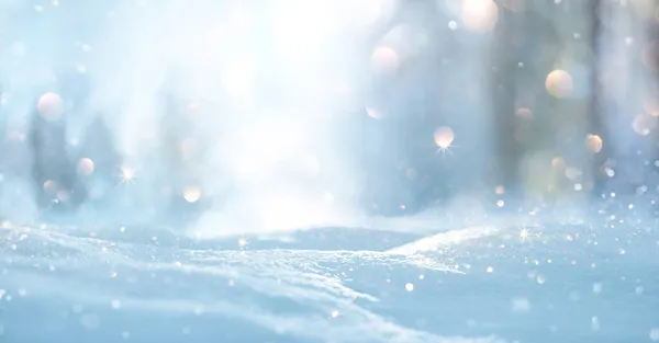 Paisagem de Inverno com Flocos de Neve e Bright Bokeh — Fotografia de Stock