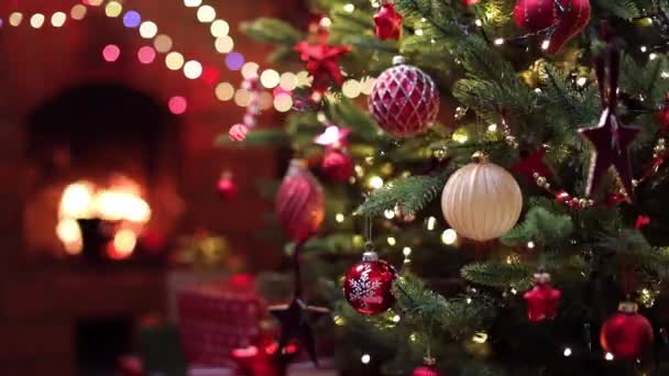 Weihnachtsbaum Und Ein Geschenk Vom Weihnachtsmann Hintergrund Urlaub — Stockvideo