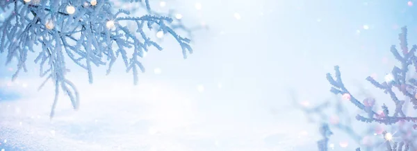 Winter Landscape Snowflakes Bright Bokeh Christmas Background — Stock Photo, Image