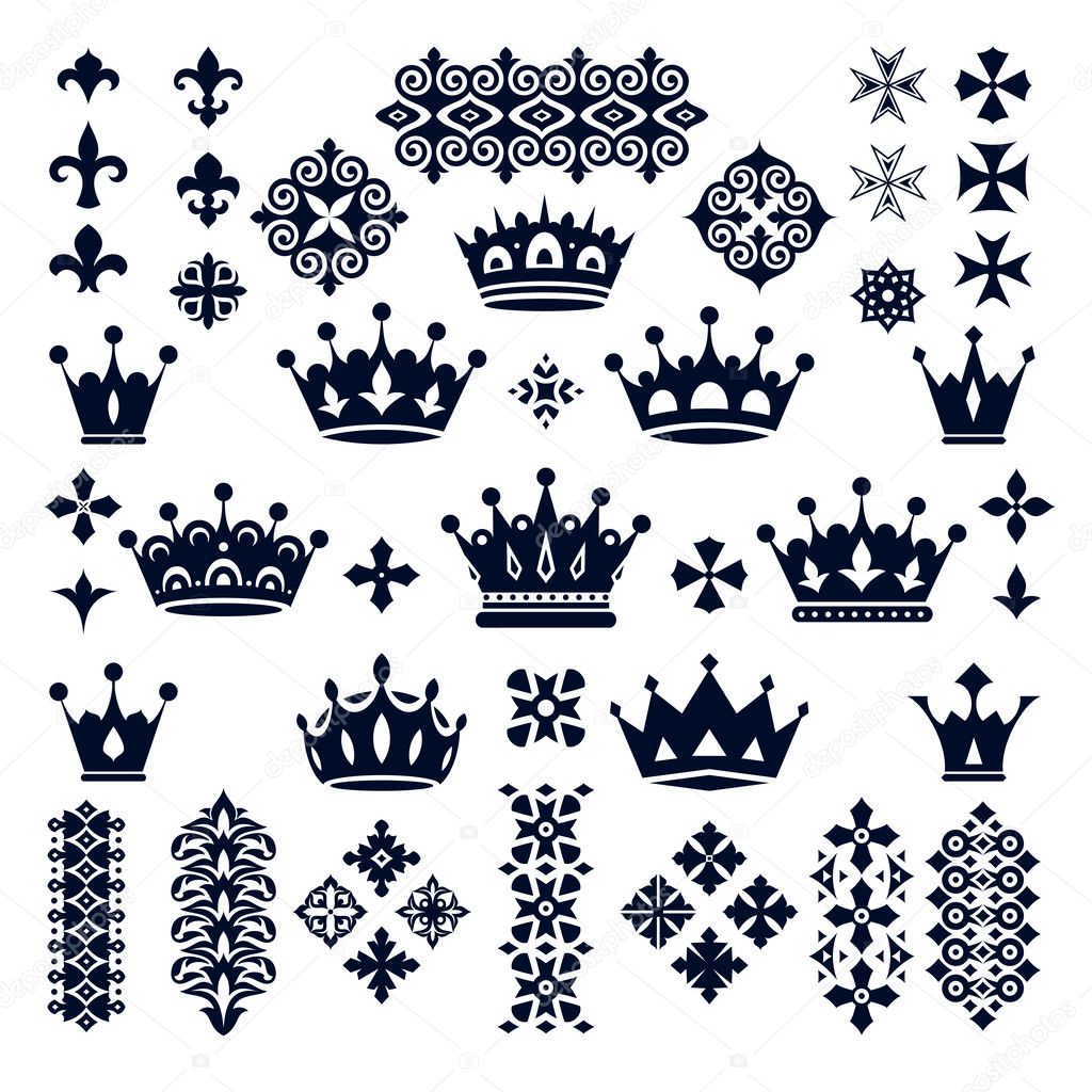 set of crowns and decorative elements