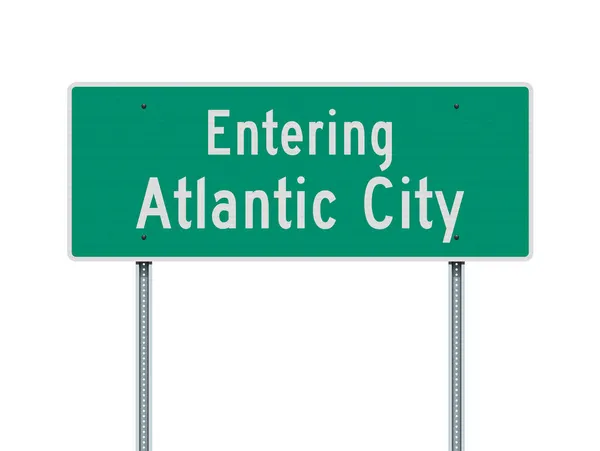 Vector Illustration Atlantic City Entering Green Road Sign Metallic Posts — Stock Vector