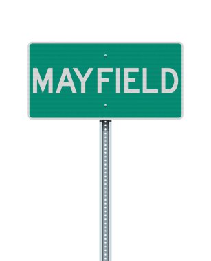 Mayfield 'in metalik direkte yeşil yol işaretine girmesinin vektör illüstrasyonu