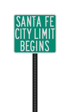 Metalik direğin üzerindeki Santa Fe Şehir Sınırı yeşil yol işaretinin vektör illüstrasyonu