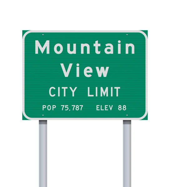 Ilustração Vetorial Sinal Estrada Verde Mountain View City Limit Postes —  Vetores de Stock