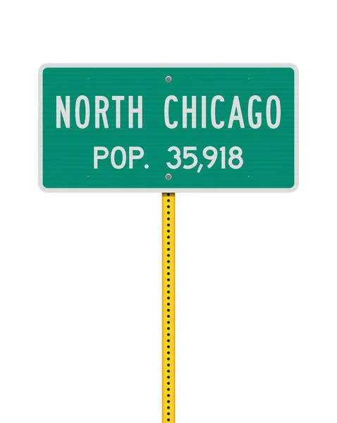 Vector Illustration North Chicago Population Green Road Sign Yellow Metallic — Stock Vector