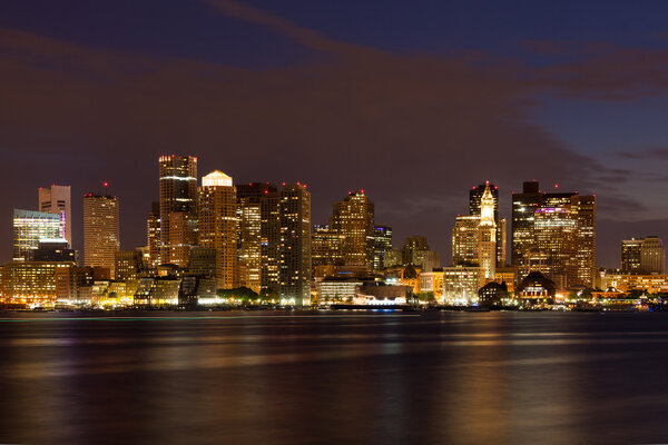 Boston skyline by night from East Boston, Massachusetts