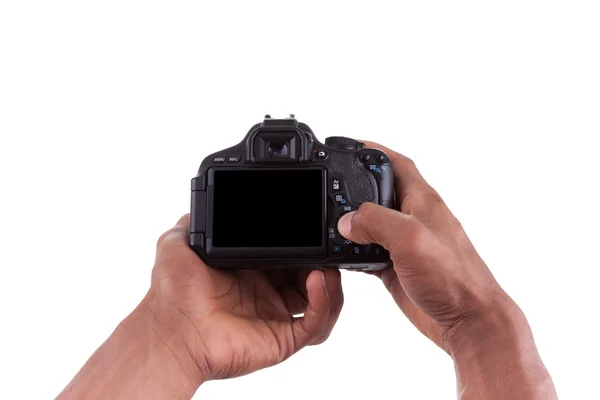 African american photographer holding a digital camera — Stock Photo, Image