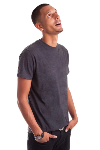 Close up portrait of a young african american man looking up — Stock Photo, Image