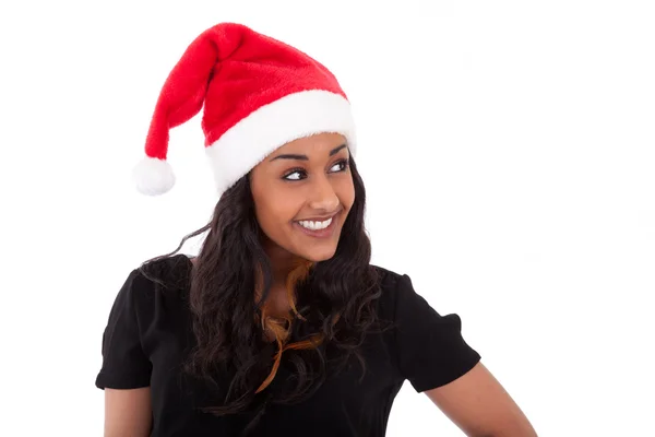 Young African American woman wearing a santa hat — Stock Photo, Image