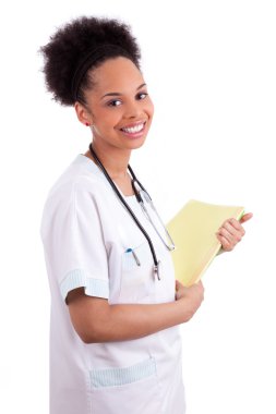steteskop ile genç Afro-Amerikalı doktor.