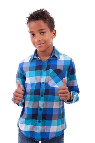 Retrato de um menino afro-americano bonito fazendo polegares para cima — Fotografia de Stock