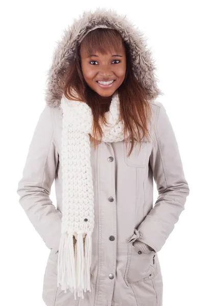 Young african american woman wearing winter clothes — Stock Photo, Image