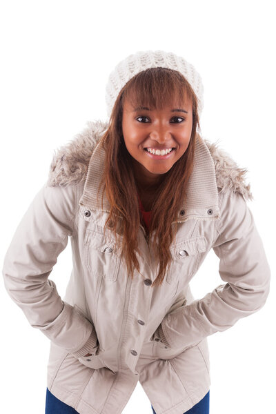 Young african american woman wearing winter clothes
