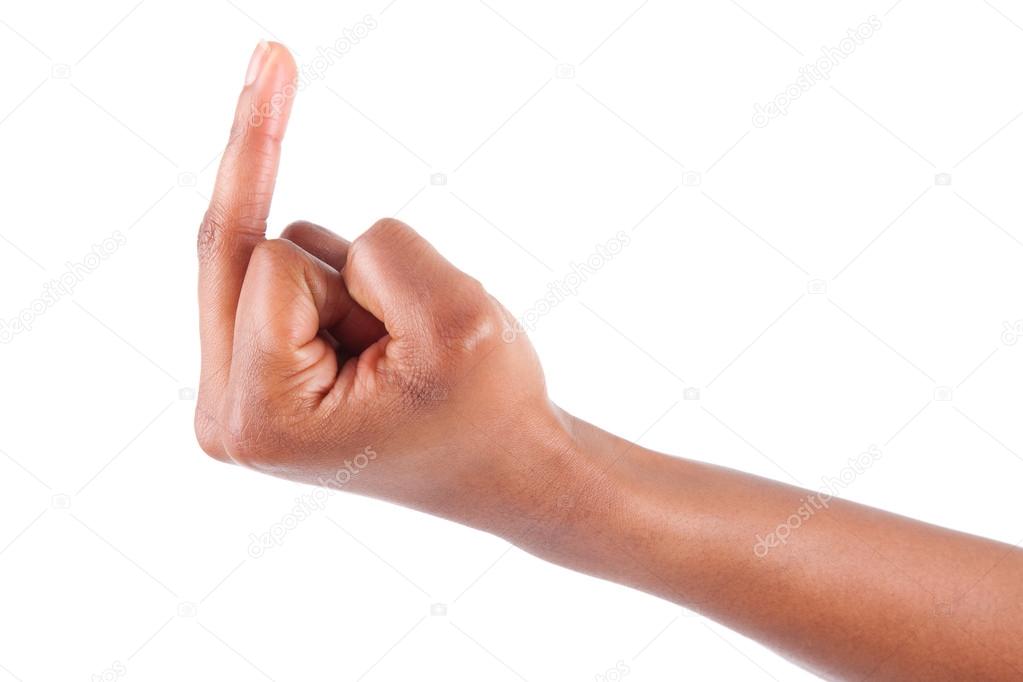 americano africano mano mostrando il dito medio — Foto Stock