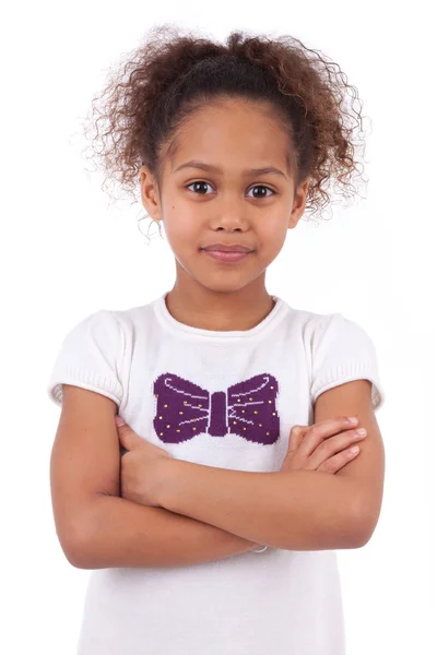 Carino poco africano asiatico ragazza con piegato braccia — Foto Stock