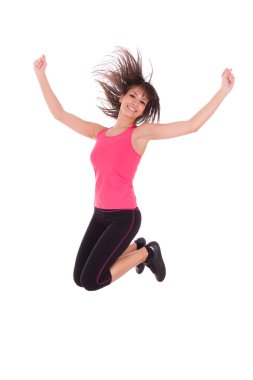 Kilo verdirme fitness kadını sevinçten zıplıyor