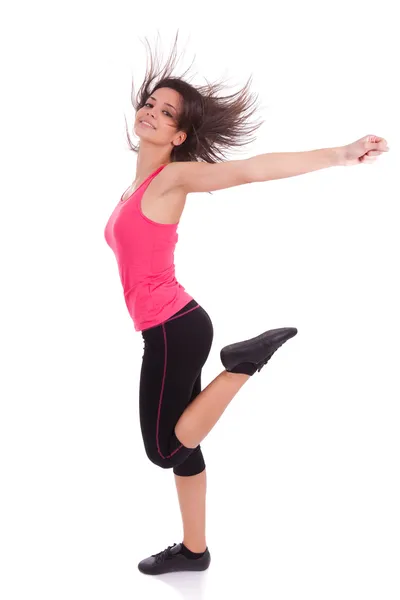 Young beautiful caucasian fitness woman dancing Stock Picture