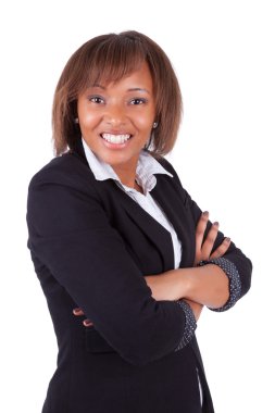 Afro-Amerikan katlanmış silah ile gülümseyen