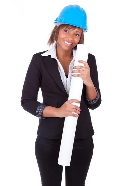 Confident Black African American woman architect smiling with fo — Stock Photo, Image