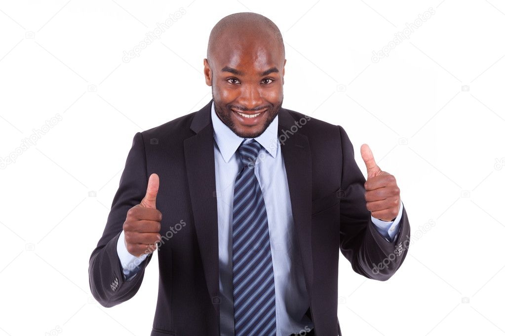 Black African American business man making thumbs up - African p