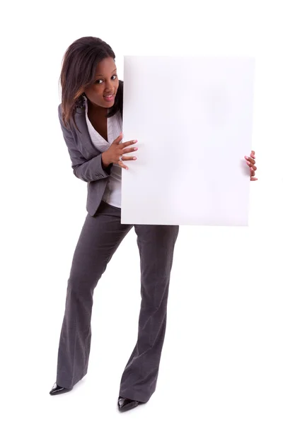 Young black African American woman holding a blank board - Afric — Stock Photo, Image