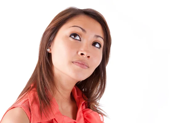 Portrait of a young beautiful asian woman looking up - Asian peo — Stock Photo, Image