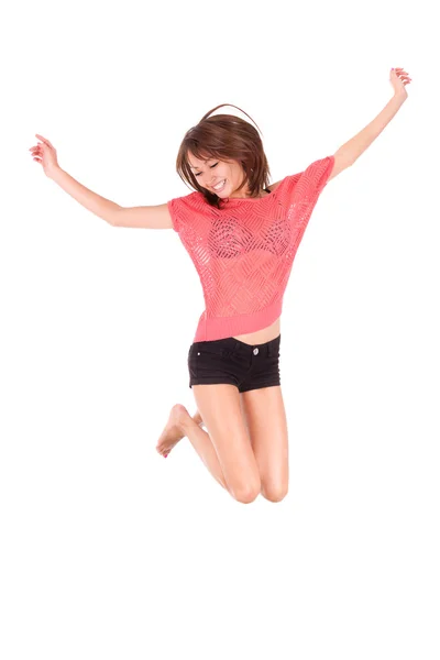 若い美しいアジアの女性の喜び - アジアのジャンプ — ストック写真